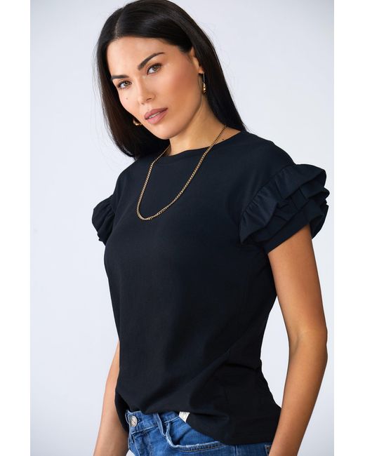 LOVETRUST Black Ella Ruffle Sleeve Tee