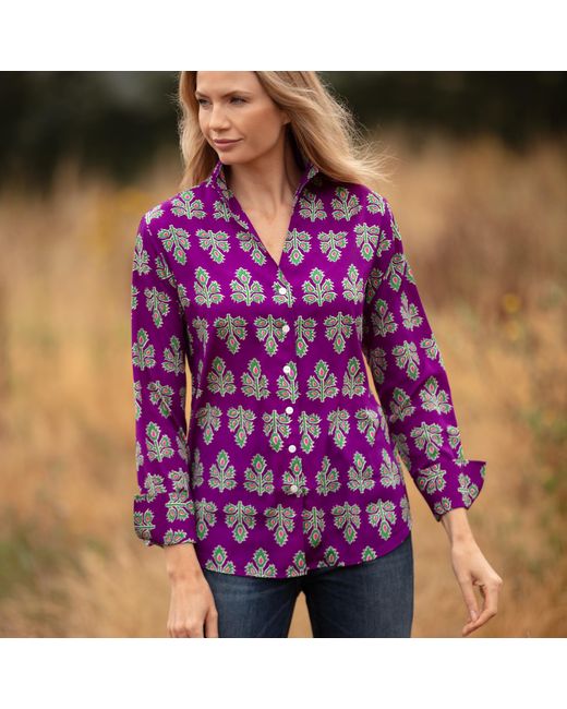 At Last Blue Thistle Print Silk Shirt