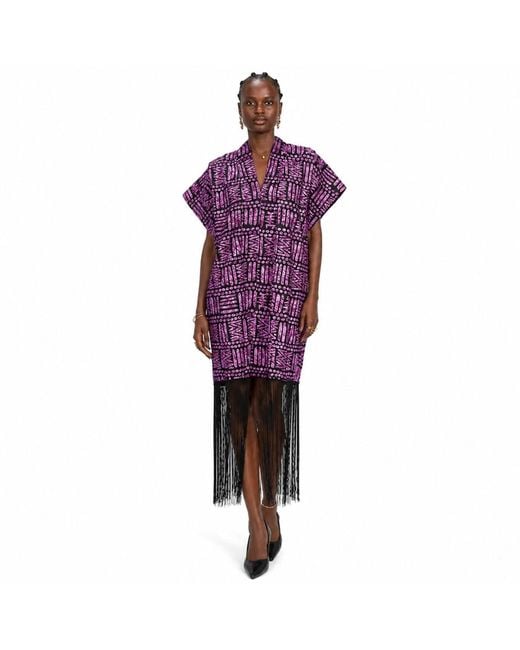 Chuks Collins Purple Ajah Collection – Print Fringe Midi Dress