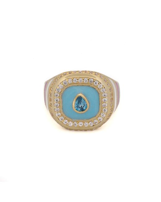 Ebru Jewelry Blue Sky Pastel Colors Diamond & Gold Spring Statement Ring