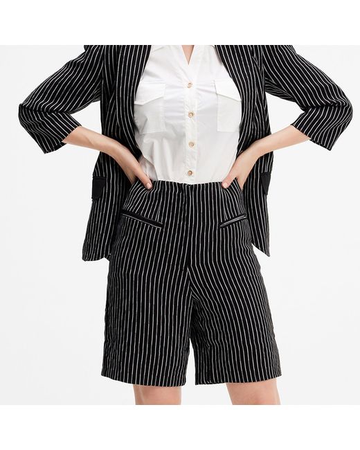 Smart and Joy Black Striped Straight Shorts