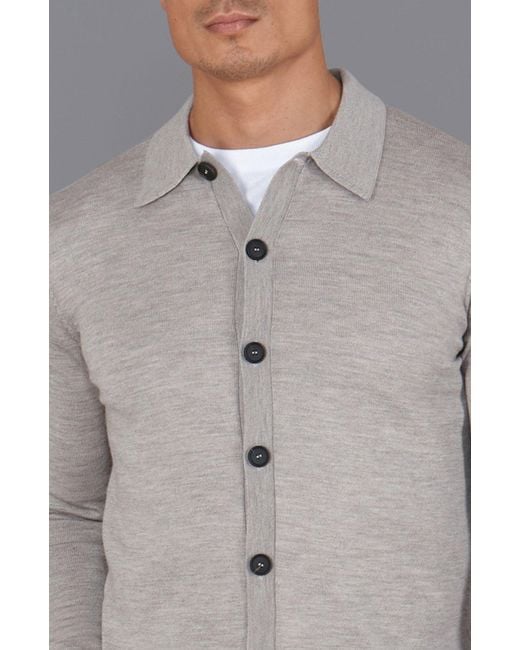 Paul James Knitwear Gray Extra Fine Merino Wool Cassius Polo Cardigan for men