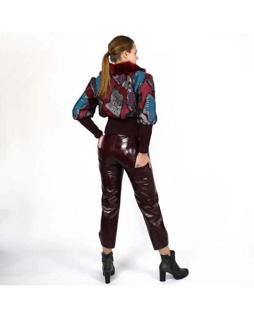 Lalipop Design Purple Vegan Leather Tapered Maroon Pants
