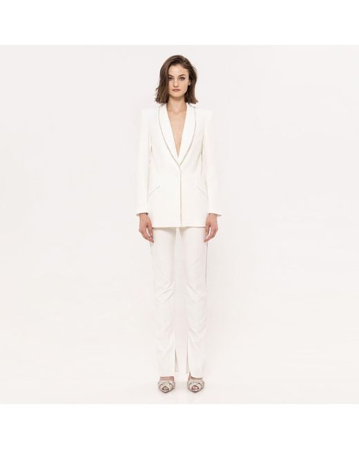 Nissa White Embellished High-Waisted Pants