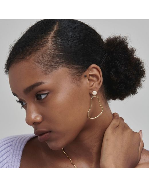 Shabella Nyc Metallic Pearl Hoop Earrings