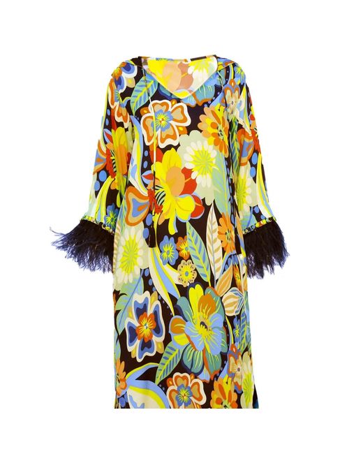 Tiger and the Monkey Yellow The Dayna Ecovero Silky Kaftan Dress With Feathers