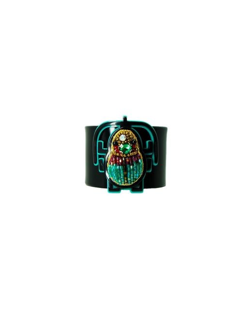 Gissa Bicalho Green Handmade Acrylic Bracelet Scarab Embroidered