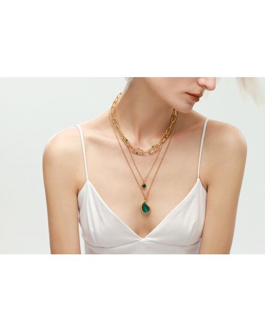 Classicharms Metallic Emerald Pendant Necklace