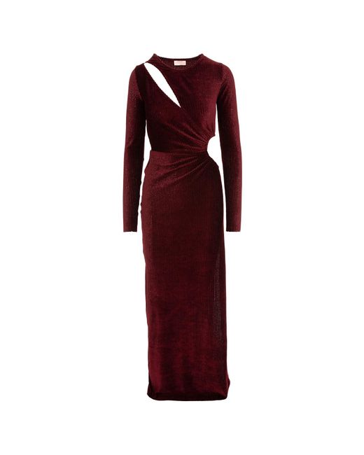 ROSERRY Red Mykonos Ribbed Velvet Cut Out Maxi Dresss In Burgundy