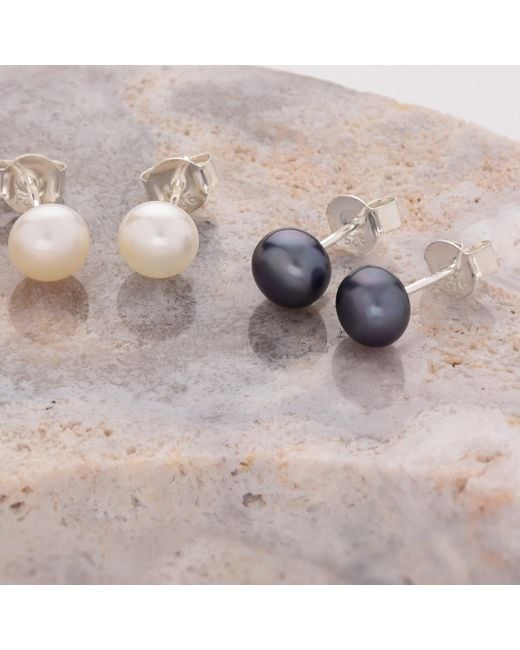 Nellou Jewellery Blue Peacock Pearl Button Stud Earrings Sterling