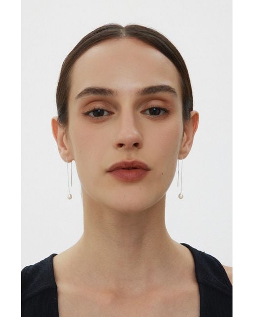 Vanhi White Eira Pearl Drop Threader Earrings