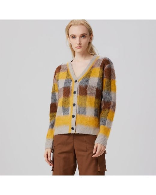 Smart and Joy Orange Check Pattern Cardigan