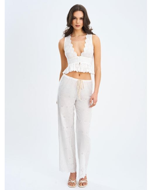 Miss Circle New York White Raia Eyelet Wave Trim Crop Vest Top
