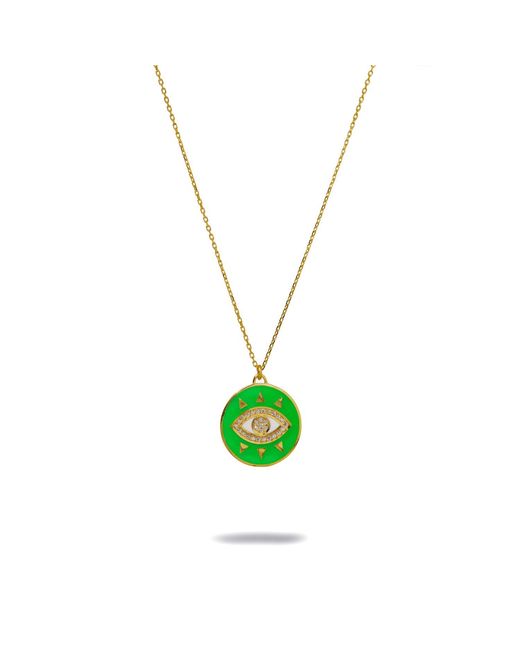 Ebru Jewelry Green Cheerful Neon Evil Eye & Diamond Pendant Chain Necklace
