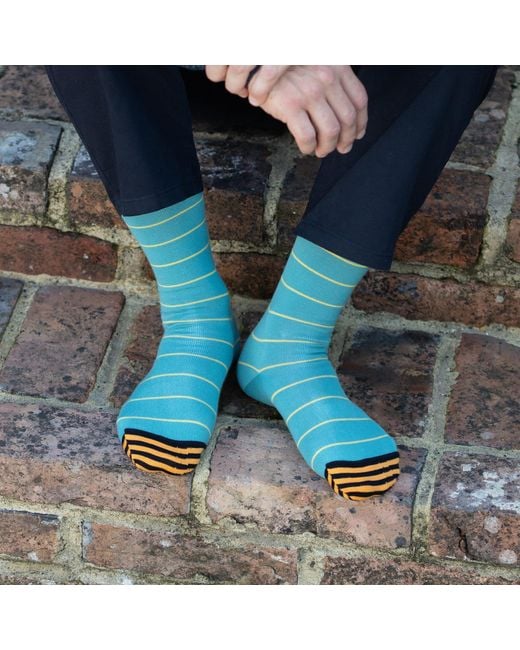 Peper Harow - Made in England Blue Thin Stripe Socks Bundle for men