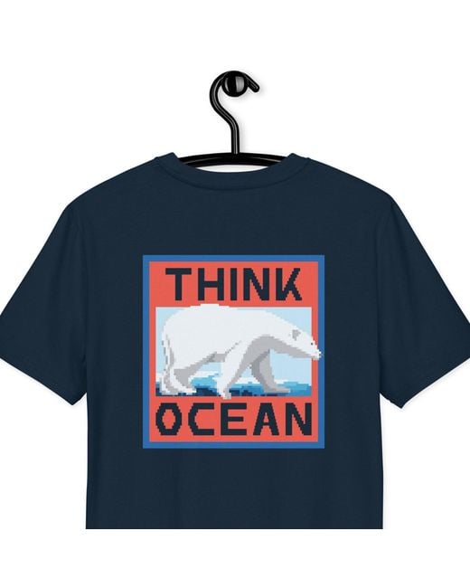 Anchor and Crew Blue Think Ocean Polar Bear Pixel Art Organic Cotton T-Shirt