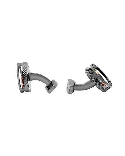 Tateossian Black Round Gear Carbon Fibre Cufflinks for men