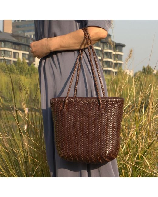 Rimini Brown Zigzag Woven Leather Handbag 'Bianca'
