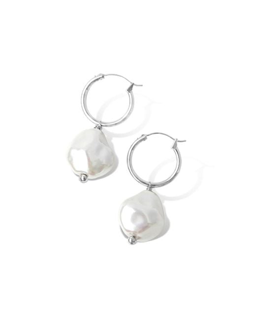 FV Jewellery White Steel Me Baroque Pearl Hoop Earrings
