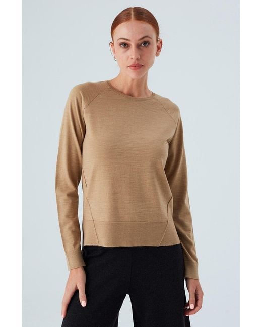 Peraluna Brown Vanessa Slit Detailed Asymmetric Fine Pullover