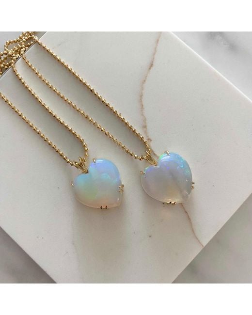 Glamrocks Jewelry Metallic Welo Opal Puffy Heart Necklace