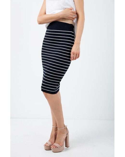 Conquista Blue Fitted Striped Skirt