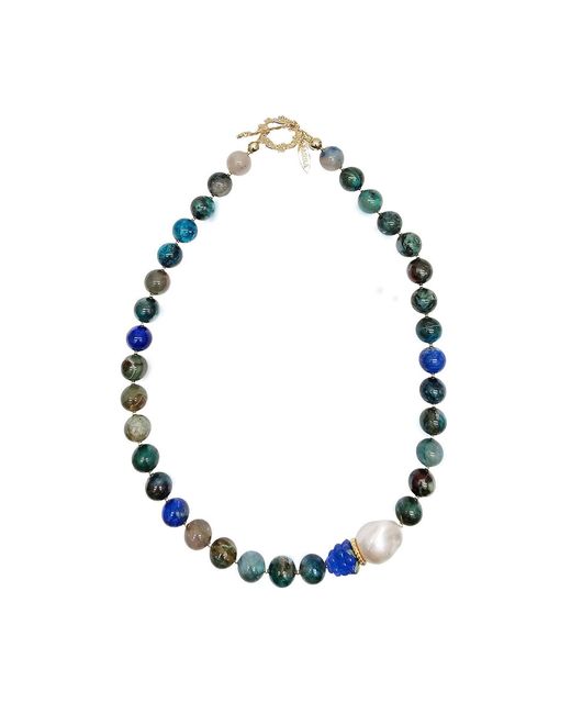 Farra Blue Phoenix Lapis With Baroque Pearl And Raspberry Necklace