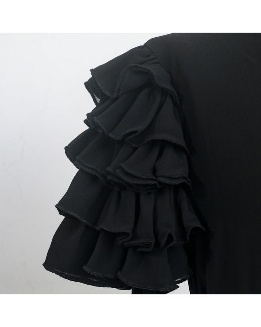 Smart and Joy Black Tiered Frills Shoulder Long Dress