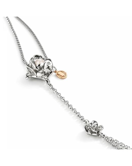 Unaloe Metallic Sterling Rose Hand Chain With Natural Pearl – Sculptural Floral Hand-Kissed Jewelry For