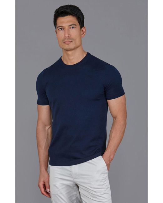 Paul James Knitwear Blue Superfine Merino Wool Ilario Knitted T-Shirt for men