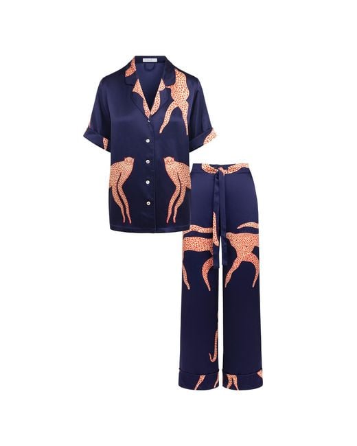 Piola Blue Mulberry Silk Pyjama Set Short Sleeve