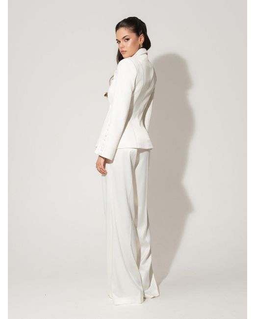 Tia Dorraine White Modern Power Tailored Asymmetric Suit – Pearl