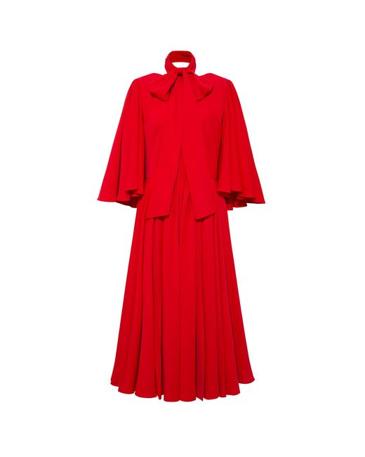 Femponiq Red Bow Tie Neck Pleated Midi Dress