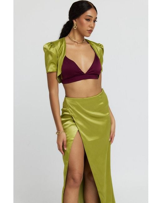 Why Mary Green Victoria Chartreuse Satin Bolero Jacket