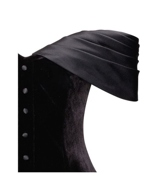 Miss Circle New York Black Echo Velvet Off-Shoulder Pleated Mini Dress
