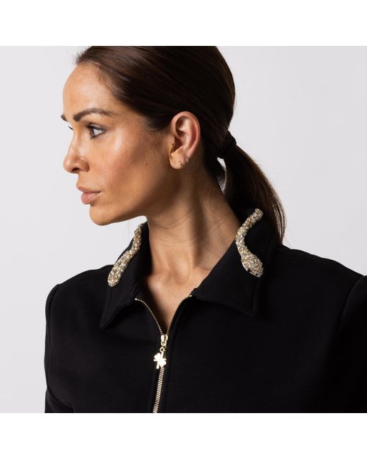 Laines London Black Laines Couture Quarter Zip Sweatshirt Embellished With Crystal & Pearl Snake