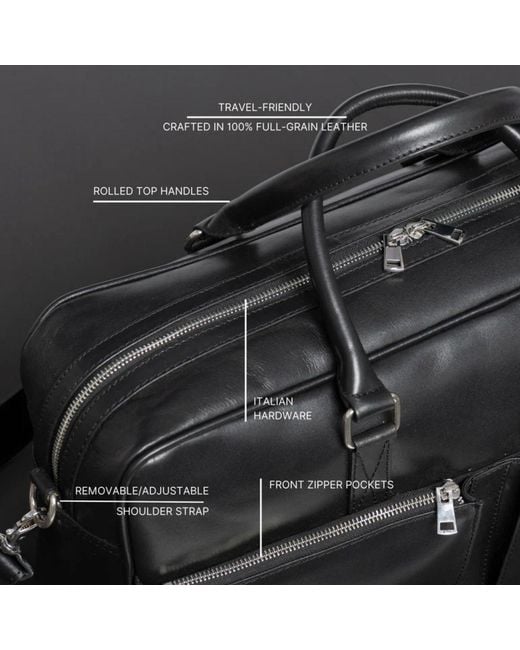 Hides Leather Co. Black Full-Grain Leather Briefcase, Work Bag With Strap Organizer for men