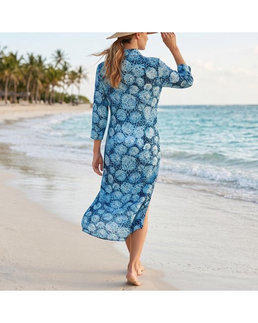 N'Onat Blue Azure Casual Shirt Dress With Evil Eye Charm