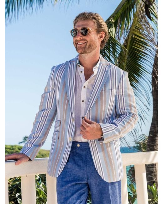 Koy Clothing Blue Lamu Striped Kikoy Blazer for men