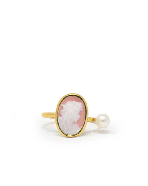 Vintouch Italy Metallic Plated Mini Cameo Ring With A Pearl