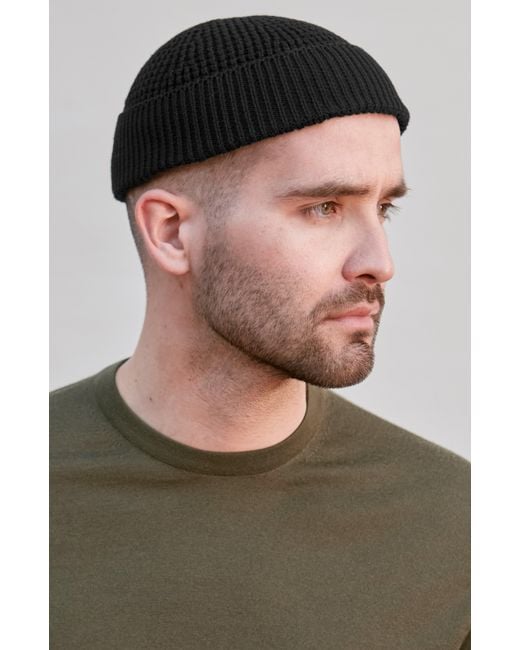 Paul James Knitwear Black Lightweight Cotton Whitby Docker Beanie for men