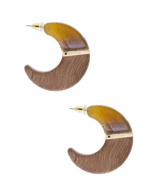 Saachi Metallic Flat Wooden Crescent Earrings