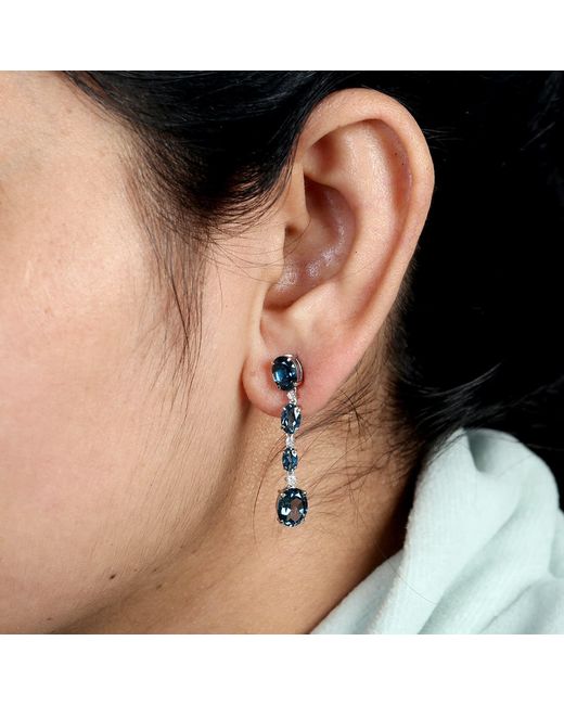 Artisan Blue London Topaz & Diamond Linear Drop Earrings
