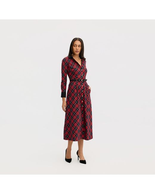 Why Mary Purple Marion Classic Tartan A-Line Midi Dress