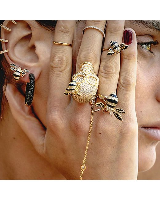 SALLY SKOUFIS Black Renewal Ring With Made Cz Diamond Stimulant & Enamel