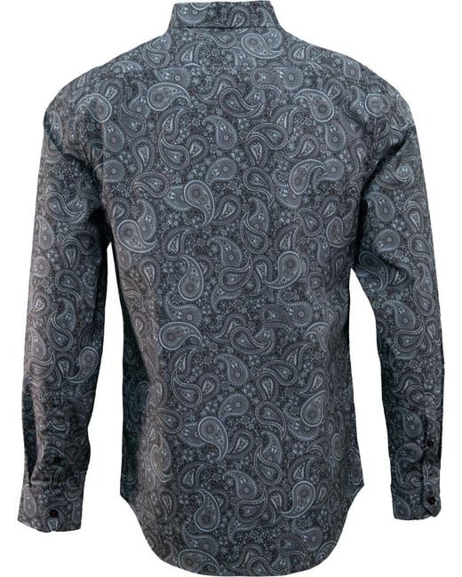 Lords of Harlech Blue Paisley Print Button-Down Shirt for men