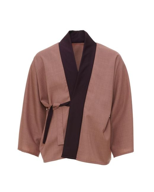 MOE Brown Rose With Plum Collar Wool Jacket Reversible