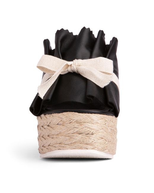 Beautiisoles by Robyn Shreiber Made in Italy Black Noelle Leather Slide Comfortable & Chic Wedge Platform Espadrille For Work Or Pool Sandal