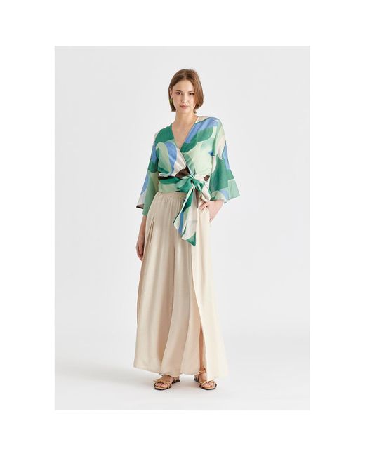 Paisie Natural Neutrals Flowy Palazzo Trousers With Open Front Splits