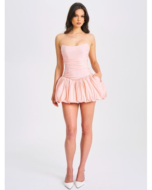 Miss Circle New York Pink Oletta Corset Strapless Bubble Hem Mini Dress